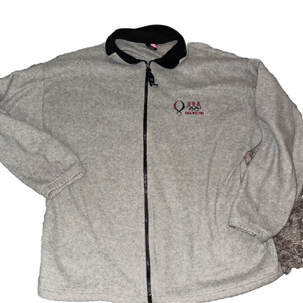 2008 Beijing Olympics ~ GRAY & BLACK FLEECE JACKET ~ L Full Zipper USA Logo S2